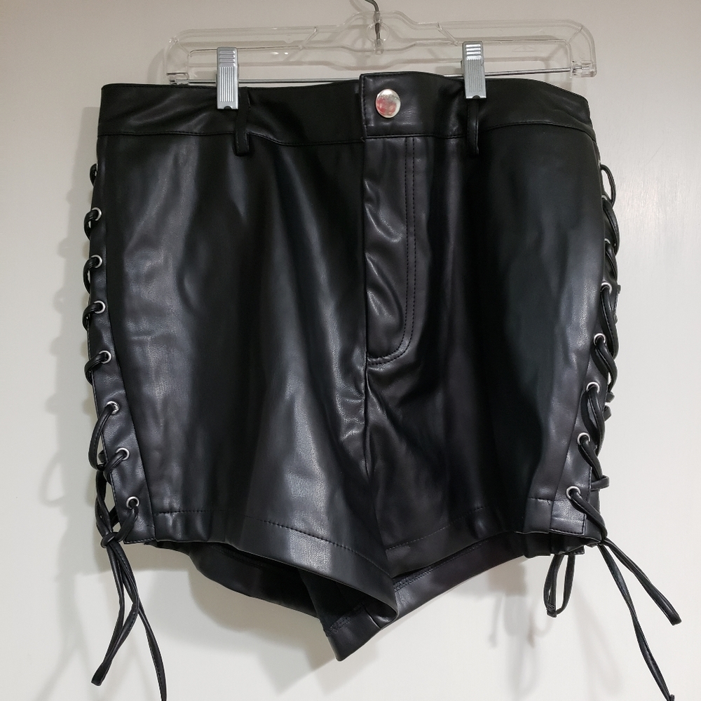 Pleather lace-up shorts